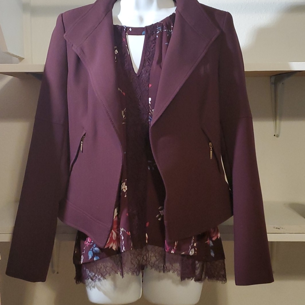 WHBM Burgundy blazer with matching blouse